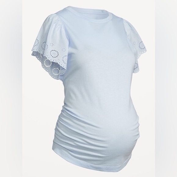 Old Navy Maternity Shirt Medium – Blue Flutter Sleeve Tee M - Picture 1 of 8